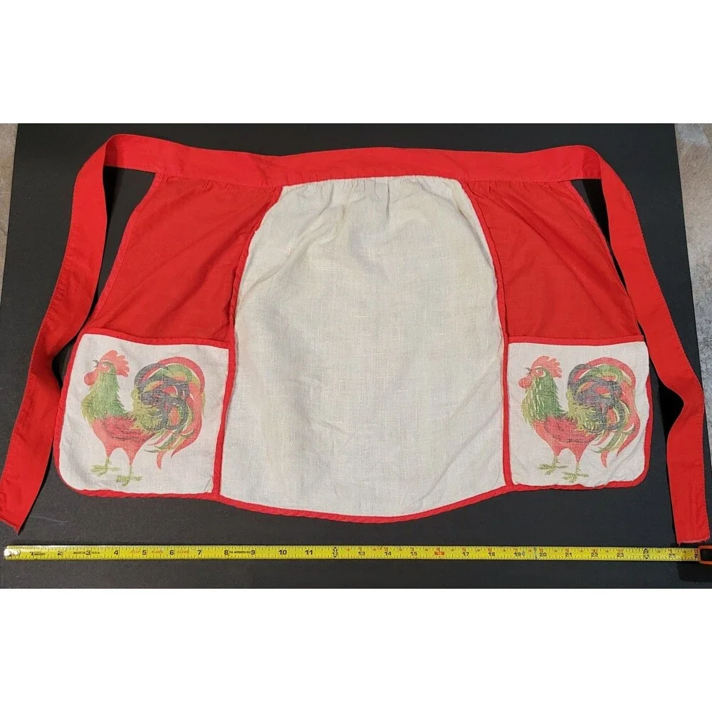 Vintage half-waist apron rooster design on the pockets Cottage Core Nostalgic